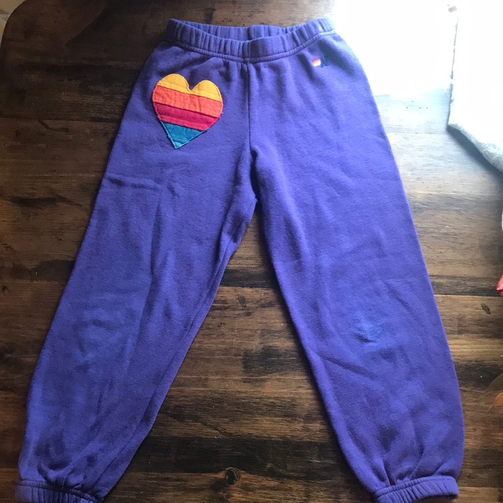🌈 Aviator Nation Kids Purple Heart sweatpants sz 8 🌈